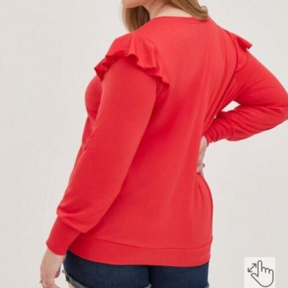 Torrid Ruffled Shoulders Sweatshirt Size 1 1X Pullover V Neck Long Sleeve New - Picture 3 of 15